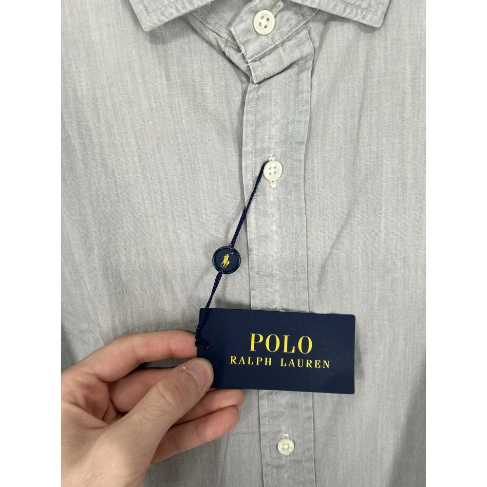 Polo Ralph Lauren Shirt 2XL Grey‎ Heather Poplin Slim Fit Long Sleeve Button Up
